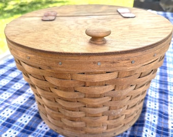 RARE Handwoven Longaberger Basket With Lid and Swing Handle
