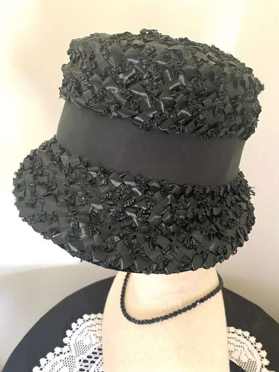 Vintage Black Raffia Women's Hat, 1960s - image 1