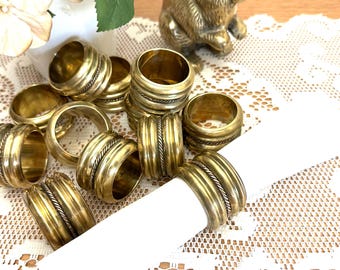 Vintage Brass and Copper Napkin Rings, Set of 12, 1970s
