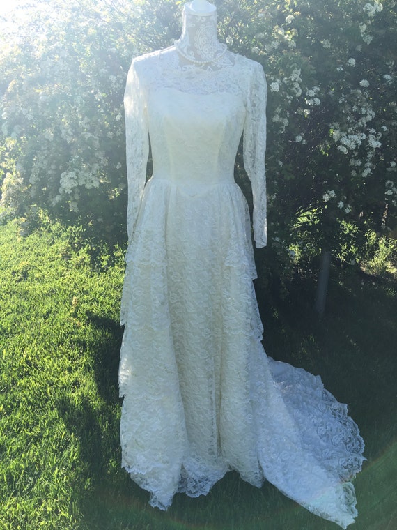 Vintage Wedding Gown with Veil, 1970s - image 2