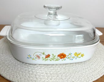 Vintage Corning Ware Wildflowers Casserole Dish, A-10-B, Made in USA