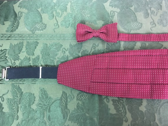 Vintage Cranberry/Dark Red Cummerbund and Matchin… - image 4