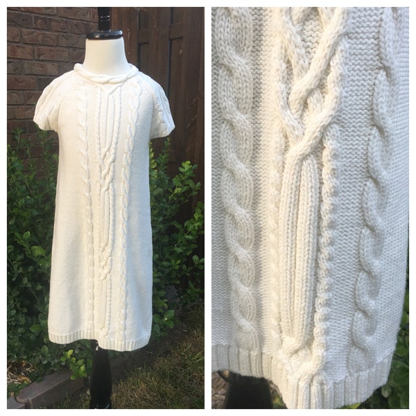 Rare Editions Girls White Cable Knit Sweater Dress, Size 10
