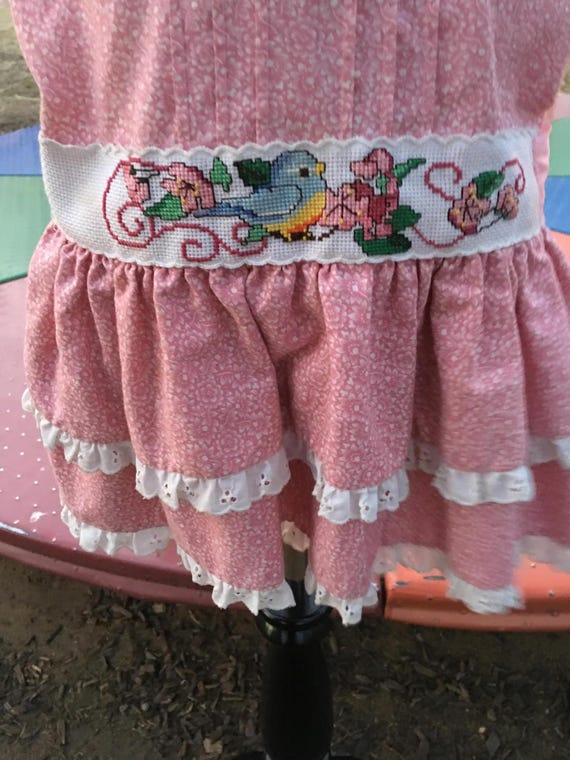 Vintage Girls' Handmade Pink Calico Dress, Size 3… - image 2