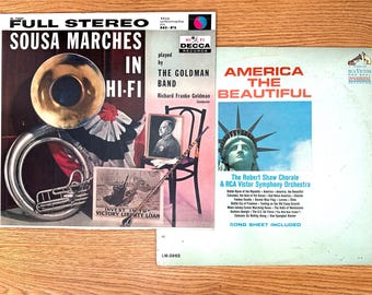 Vintage "Sousa Marches" and "America the Beautiful," Vinyl Record Albums, 1960s
