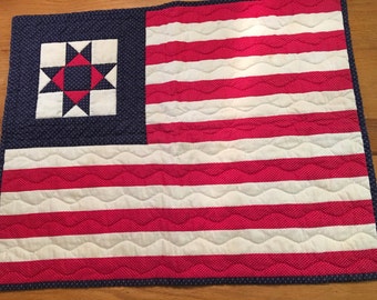 Vintage Hand Quilted Ohio Star Flag, 24" x 19"