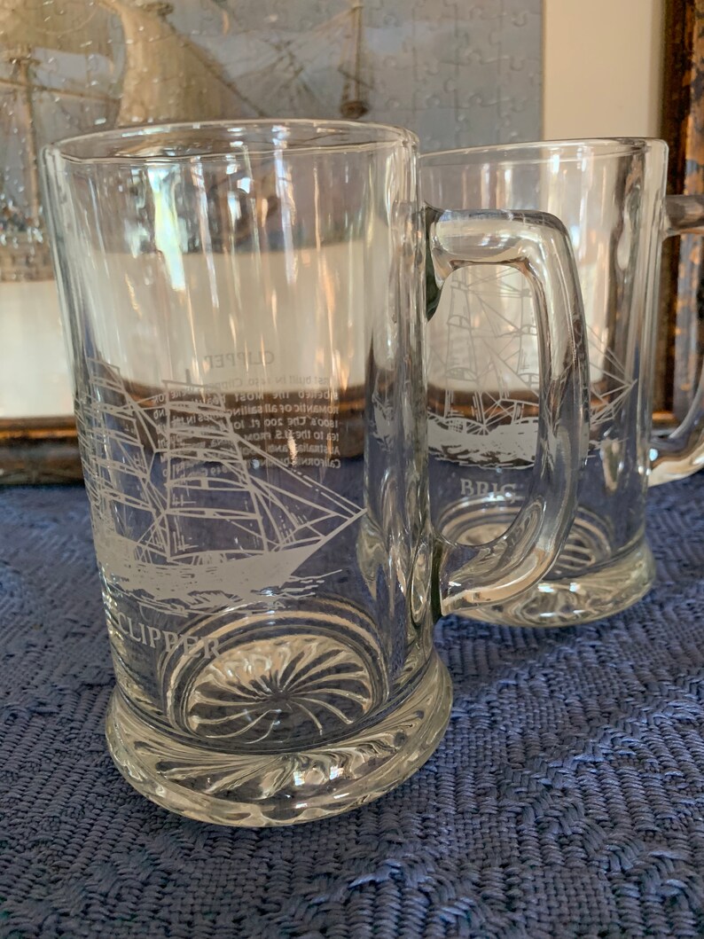 Vintage Sailing Ship Glass Mugs Set of 4 Etsy