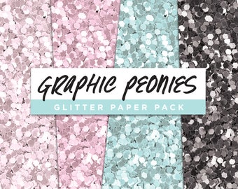 Graphic Peonies Collection Glitter Seamless Paper Pack // Seamless Pattern Digital Papers Planner Stickers Clipart Digital Scrapbooking