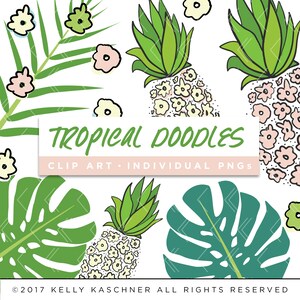 Tropical Doodles Collection Clip Art // Tropics Pineapple Hand Drawn Planner Stickers Clipart Digital Graphic Illustration Scrapbooking