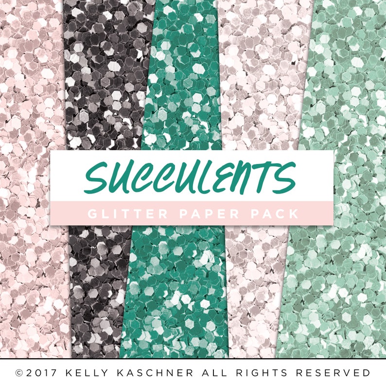 Succulents Collection Glitter Seamless Paper Pack // Seamless Pattern Digital Papers Planner Stickers Clipart Digital Scrapbooking image 1