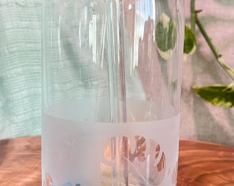 Etched Can Glass- plants, Monstera stripe- iced coffee glass