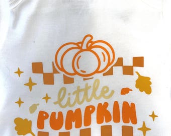 Little Pumpkin Checkered Baby Onesie: Fall Cotton Bodysuit