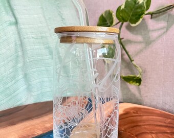 Etched Can Glass- custom name and design- iced coffee glass