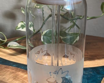 Etched Can Glass- STRAWBERRY, fruit stripe- iced coffee glass