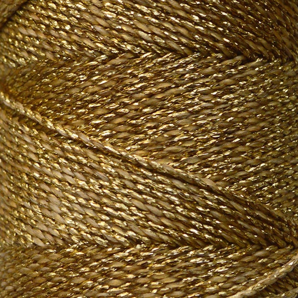 GOLD LINHASITA: OURO Bobine de cordon en macramé doré. Bobine de fil entier en polyester ciré, cordon ciré en polyester métallisé