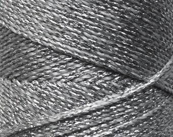 SILVER LINHASITA: PRATA Silver micro macrame cord bobbin. Waxed polyester whole thread reel, metallic polyester waxed cord