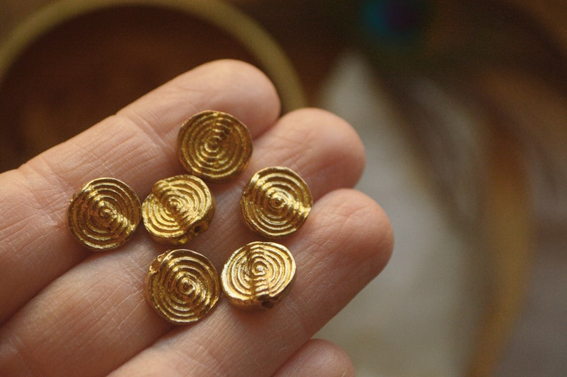 Large spiral brass beads. 10 mm diameter. Lovey for macrame work. 6 pcs image 3