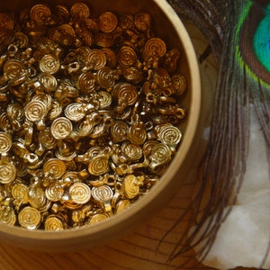 6 small round spiral solid tribal brass charms. Lovely for macrame, wire, crafts, beading work image 3