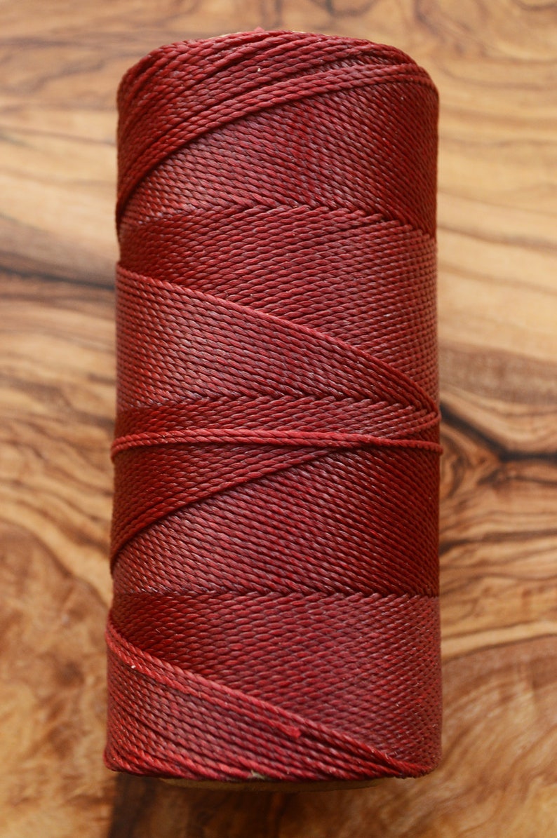 60 Cherry red macrame cord bobbin. Waxed polyester thread spool. Linhasita. Art supply. 172 m / 188 yds, 1 mm thick image 1