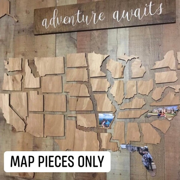 Mapas de marcado- Estados Unidos EE.UU. Collage de fotos de madera, decoración de la pared de viaje