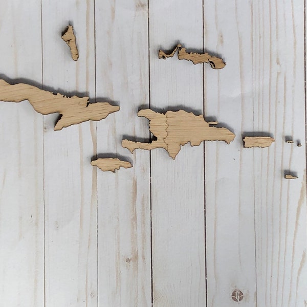 Marking Maps- Caribbean Islands, Wooden Wall Art