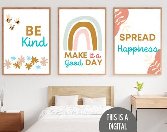 Impresión inspiradora, arte de pared imprimible, impresión digital inspiradora, sea amable, difunda la felicidad, buen día, decoración de la pared de la oficina, cita