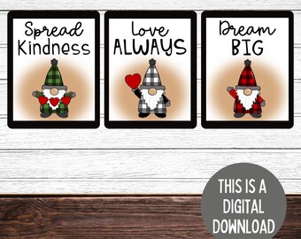 Gnome Print, Printable Wall Art, Inspirational Print, Set of 3, Kids room decor, Gnome Digital Print, Wall decor for Classroom, Kids Bedroom