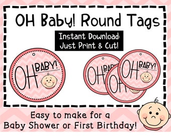 Baby Shower Tags - Baby Girl Tags - First Birthday Tags - Instant Download