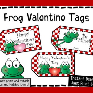 Frog Valentine Tags - Valentine Cards - Printable Digital Valentines