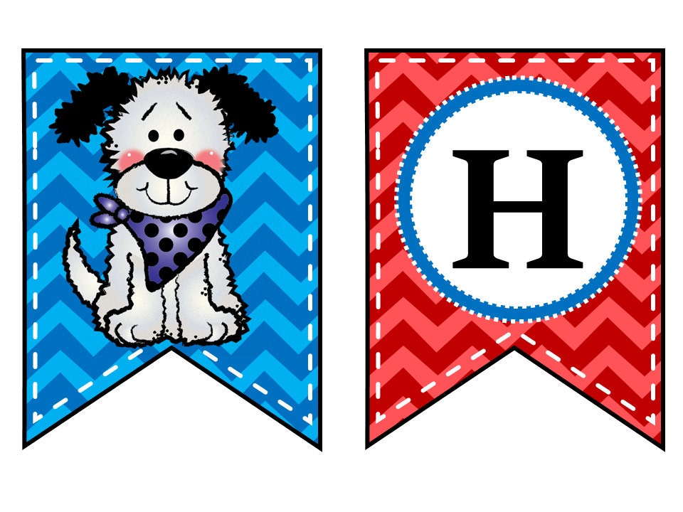 Printable Happy Birthday Banner Dog Theme Child's Birthday Banner Etsy