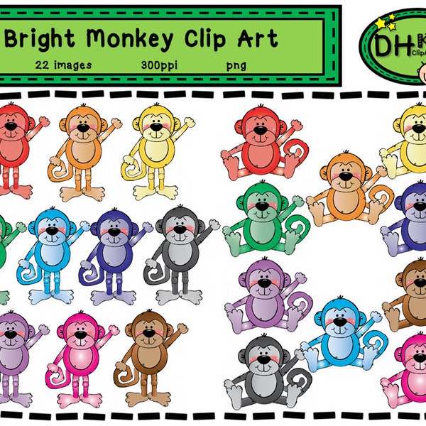 Monkey Clip Art - Zoo Clip Art - Monkey Instant Download, Jungle Clip Art for Classrooms - Monkey Art