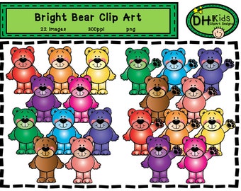 Bear Clip Art, Bear Clipart, colorful bears, classroom clipart, teacher clipart, scrapbook clipart, bear party theme, bear instant download