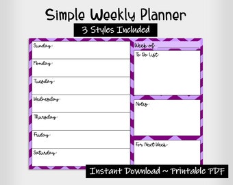 Weekly Schedule - Simple Printable Schedule - Teacher Planner - Plan Book - Reflective Journal - Instant Download - Weekly Agenda Chart