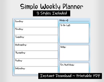 Weekly Schedule - Simple Printable Schedule - Teacher Planner - Plan Book - Reflective Journal - Instant Download - Weekly Agenda Chart