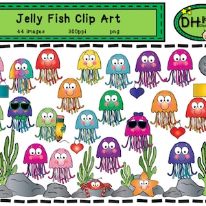 Jelly Fish Clip Art, Ocean Clip Art, Jellyfish Clipart, Téléchargement numérique, thème de fête de l’océan, thème de fête de méduse, Clipart de poisson, Méduse