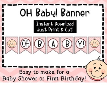 Estandarte de baby shower - Estandarte de niña - Estandarte de primer cumpleaños - Signo imprimible - Descarga instantánea