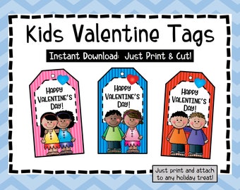 Kids Valentine Tags - Valentine Cards - Printable Digital Valentines