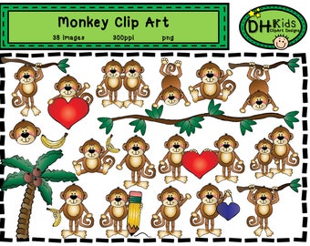 Monkey Clip Art, Monkey Clipart, Digital Clipart, Instant Download, zoo clipart, monkey instant download, zoo party theme monkey party theme