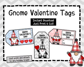 Etiquetas de San Valentín de Gnome - Tarjetas de San Valentín - San Valentín digitales imprimibles