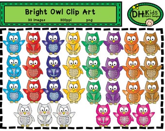 Owl Clip Art - Bright Owls - Clipart numérique - Clipart enseignant - Téléchargement instantané - Clip Art d’automne - Art de scrapbook d’automne