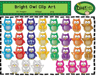 Eule Clip Art - Helle Eulen - Digitale Clipart - Lehrer Clip Art - Instant Download - Herbst Clip Art - Herbst Scrapbook Art