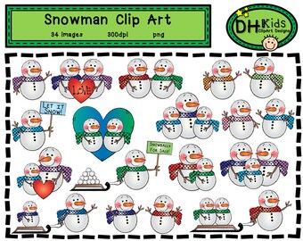 Snowman Clip Art - Winter Clipart - Sneeuwpop Instant Download - Winter Scrapbook Art - Klaslokaal Clipart
