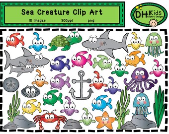 Fisk Clipart, Havsdjur ClipArt, Ocean ClipArt, Undervattens ClipArt, Fisk ClipArt, Digital Nedladdning, Ocean Party-tema, Fiskfest