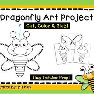 Dragonfly Art Project - Insect Hanging Art - Bug Craft - Dragonfly Art - Cut & Color Printable Project - Classroom Art Project - Summer Art