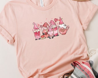 Gnome Heart Shirt, Valentines Coffee Shirt, Womens Valentines Day Shirt, Happy Valentine's Day, Valentine's Day Teacher Shirt