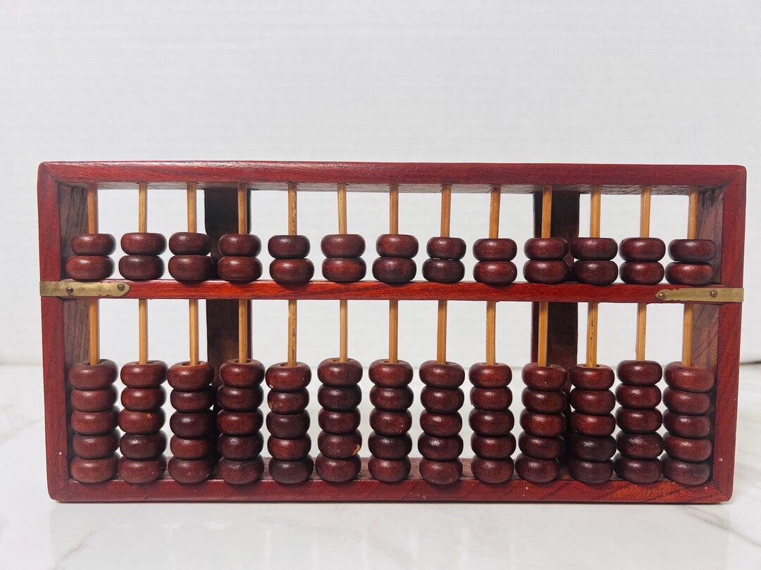 Vintage Chinese Suanpan Abacus: 13-rod Wooden Counting Tool, Brass ...