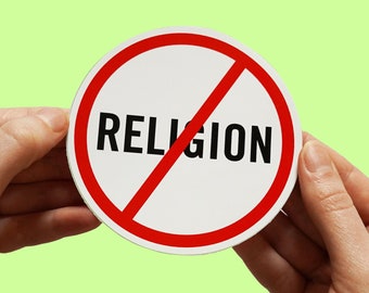 No Religion Sticker! atheist sticker, Laptop Car bumper, Atheism sticker, Ban, anti, relgion, atheism, Nietzsche, Dawkins, Darwin.