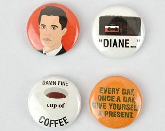 Agent Cooper Button Set! damn fine cup of coffee, diane, Twin peaks MacLachlan, black lodge, agent dale cooper