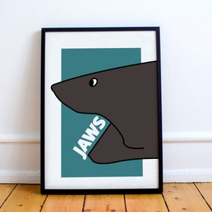 Jaws Poster. Minimalistic Jaws Poster, Jaws Print, Steven Spielberg Film Print, Shark Poster, minimalistic film posters,  Bold movie prints