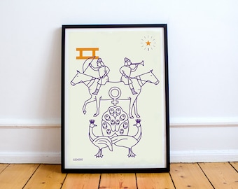 GEMINI Print! Signs of the Zodiac, Astrology, Constellation, Star Sign, Dioscuri,  Castor and Pollux